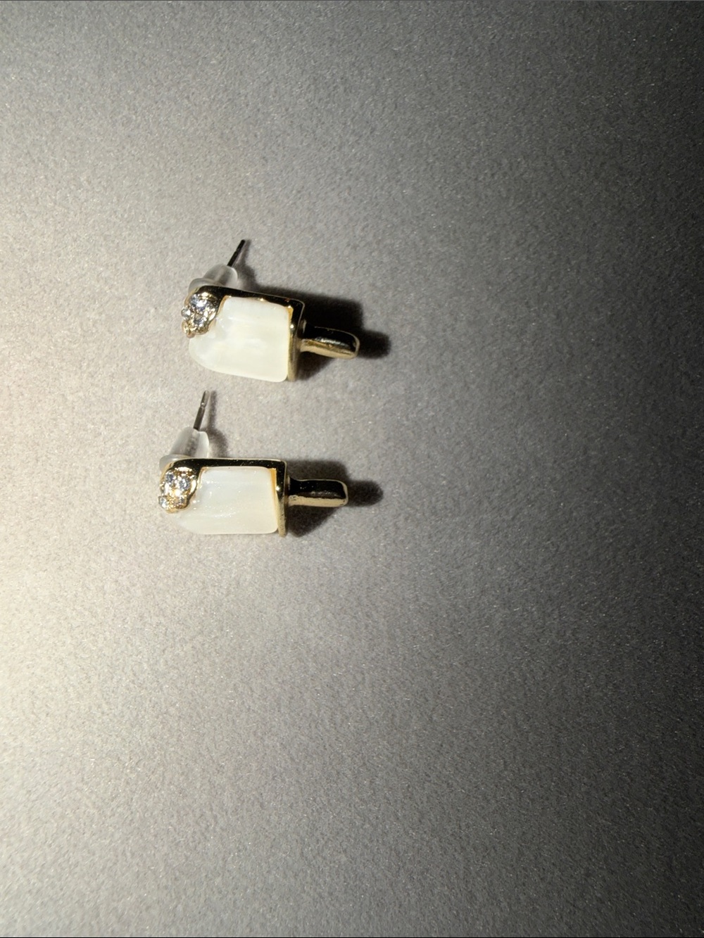 Gold-Tone Pearlescent Popsicle Stud Earrings Rhinestone Accen